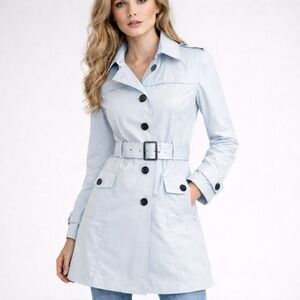 RUNWAY NY TRENCH RAINCOAT, lightweight, light blue, Women's Small NWOT